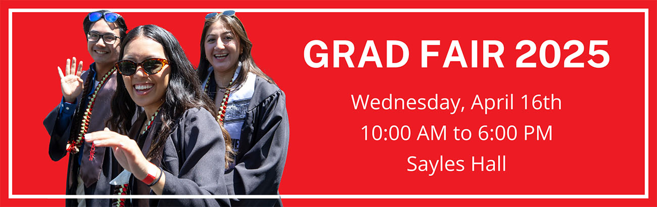 Grad Fair 2025 will be April 16th, 2025 at Sayles Hall! Click here for more information!